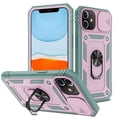 thumbnail image 1 of iPhone 12 Case,Dteck Shockproof Rubber Slide Camera Lens Protection Hybrid PC Ring Holder Kickstand Card Slot Design Cover For Apple iPhone 12 6.1-inch,Pink+Green, 1 of 9