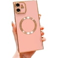 thumbnail image 1 of for iPhone 12 Case Magnetic [Compatible with MagSafe] with Full Camera Protection Cute Slim Luxury Plating Soft TPU Reinforced Corners Cover Case,Pink, 1 of 9