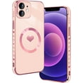 thumbnail image 1 of for iPhone 12 Case Magnetic Version Compatible with MagSafe with Full Camera Lens Protection Reinforced Corners Cute Love Heart Soft TPU Electroplate Edge Bumper Cute Cover for Women, Pink, 1 of 14