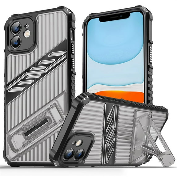 For iPhone 12 Case for Men,Heavy Duty Corner Enhanced Protection with Kickstand Shockproof Anti-Scratch Slim Fit Lightweight Sturdy Hard Cover for iPhone 12,Grayblack