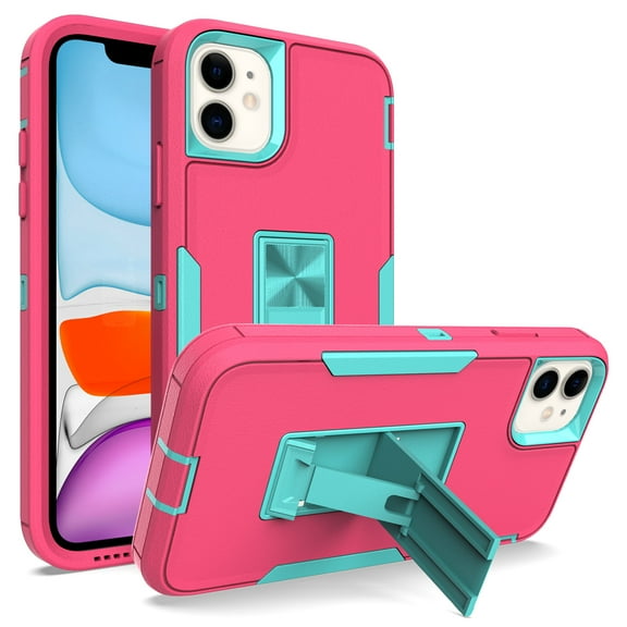 for iPhone 12 Case: Military Grade Protection Shockproof Phone Cover Build-in Hidden Kickstand & Rugged TPU Shell | Matte Durable Drop Proof Heavy Duty Case,Rose+Green