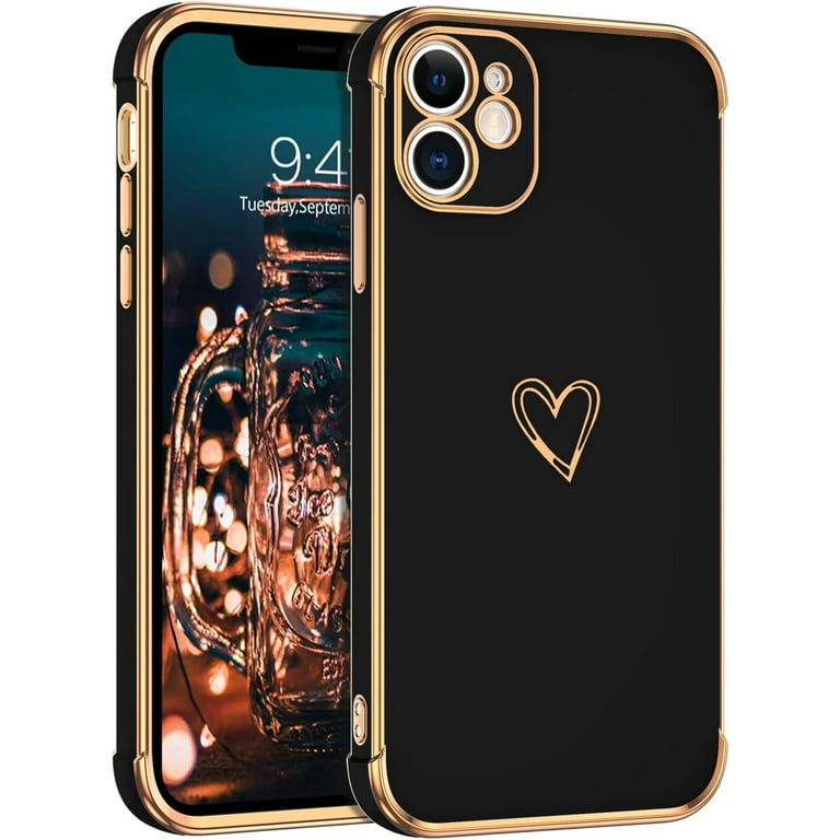 Mionbel Cute Heart Pattern Phone Case for iPhone 12, Black