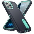thumbnail image 1 of for iPhone 12 Case / iPhone 12 Pro Case Kickstand Durable 3-Layer Military Grade Protective Cover Hybrid Silicone Heavy Duty Rugged Shockproof Screen Lip Raised Protection Case, Darkblue+Mint, 1 of 8