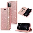 thumbnail image 1 of iPhone 12 Case, iPhone 12 Pro Wallet Case, Allytech Bling Glitter Design PU Leather Credit Cards Wallet Case Folio Flip Cover Shockproof Protection Cover for Apple iPhone 12 Pro/ iPhone 12, Rosegold, 1 of 1
