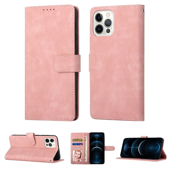 iPhone 12 Case, iPhone 12 Pro Wallet Case, Luxury RFID Blocking Card Holder Slot, Stand Premium PU Leather & Soft TPU Back Shockproof Flip Folio Book Magnetic Cover For iPhone 12 Pro / 12 6.1",Pink