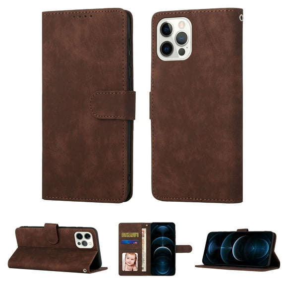 iPhone 12 Case, iPhone 12 Pro Wallet Case, Luxury RFID Blocking Card Holder Slot, Stand Premium PU Leather & Soft TPU Back Shockproof Flip Folio Book Magnetic Cover For iPhone 12 Pro / 12 6.1",Coffee