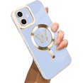 thumbnail image 1 of for iPhone 12 Case [Support for Magsafe] Butterfly Pattern Magnetic Plating Screen Protector Luxury Elegant Case Camera Protector Soft Shockproof Protective Corner Back Cover -Blue, 1 of 12