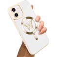 thumbnail image 1 of for iPhone 12 Case [Support for Magsafe] Butterfly Pattern Magnetic Plating Screen Protector Luxury Elegant Case Camera Protector Soft Shockproof Protective Corner Back Cover -White, 1 of 12