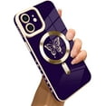 thumbnail image 1 of for iPhone 12 Case [Support for Magsafe] Butterfly Pattern Magnetic Plating Screen Protector Luxury Elegant Case Camera Protector Soft Shockproof Protective Corner Back Cover -Purple, 1 of 12