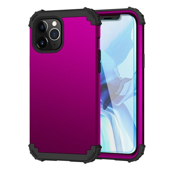 iPhone 12 Case with Tempered Glass Screen Protector , Dteck Heavy Dual Layer Full Protection Rugged Shockproof Case Hard PC Protective Back Cover For Apple iPhone 12 6.1 inch, Purple