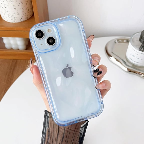for iPhone 12 Case,Transparent Clear Candy Color 3D Meteorite Pattern Bumper Protective Case,Soft Silicone Shockproof Case for iPhone 12 6.1 inches - Blue
