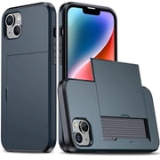 iPhone 12 Case - Wallet Case with Card Holder Shockproof Dual Layer Protective Cover - Blue - BingBongBoom