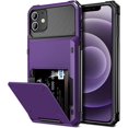thumbnail image 1 of for iPhone 12 Case Wallet Cover 4-Card Credit Card Holder ID Slot Scratch Resistant Dual Layer Hybrid Protective Hard Shell Rugged TPU Bumper Armor Case for iPhone 12 6.1 inch GreyPurple, 1 of 13