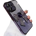 thumbnail image 1 of for iPhone 12 Case Women Cute Bowknot Glitter Rhinestone Bling Plating Luxury Women Girl Phone Case,Shine Diamond Case for iPhone 12 Protective Cover,Clear Gradient Purple, 1 of 13