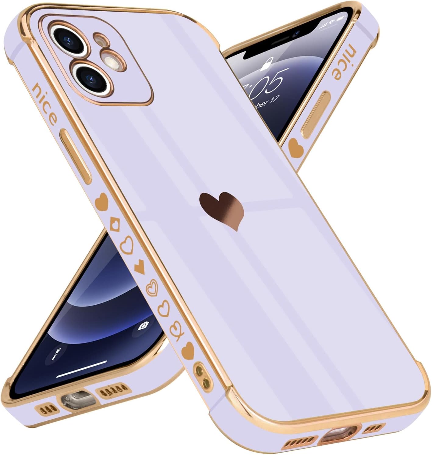Custodia Liebesher Per IPhone 12 Con Cuore Dorato – Silicone Morbido Antiurto, Colore Verde Menta