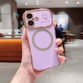 thumbnail image 1 of for iPhone 12 Case for Women Girls [Compatible with Mag Safe] Cute, Magnetic Love Heart Pattern with Camera Lens Protection Luxury Plating Shockproof Wireless Charging Phone Case,Purple, 1 of 9