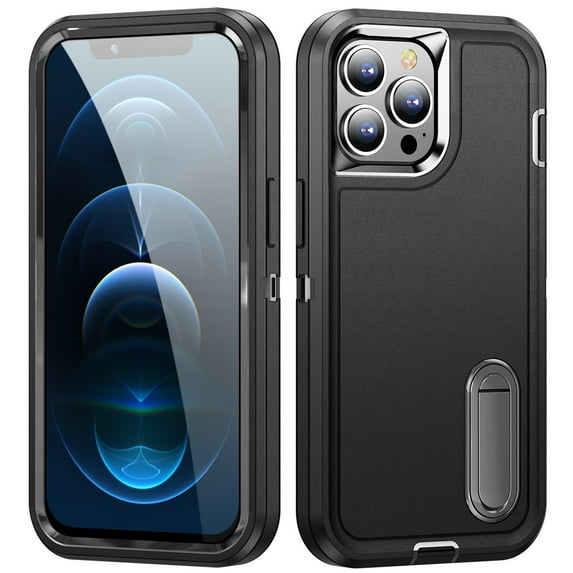 for iPhone 12 Case, iPhone 12 Phone Case with Built in Kickstand, Shockproof/Dustproof/Drop Proof Heavy Duty Military-Grade Rugged Protective Cover for iPhone 12,Black,For iPhone 12