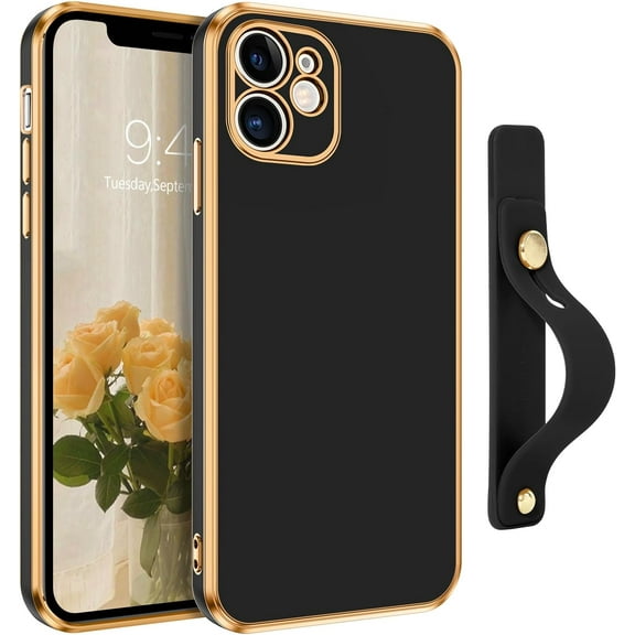 iPhone 12 Case, iPhone 12 Phone Case, Slim Fit Soft TPU with Adjustable Wristband Kickstand Scratch Resistant Shockproof Protective Cover for Apple iPhone 12 6.1 Inch 2020,