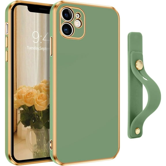 iPhone 12 Case, iPhone 12 Phone Case, Slim Fit Soft TPU with Adjustable Wristband Kickstand Scratch Resistant Shockproof Protective Cover for Apple iPhone 12 6.1 Inch 2020, Matcha Green