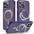 thumbnail image 1 of for iPhone 12 Case & iPhone 12 Pro Case with 360° Rotatable  Ring Stand [Compatible with Magsafe] [-Grade Protection] Translucent Back Phone Case 6.1" for Women Men, Purple, 1 of 14