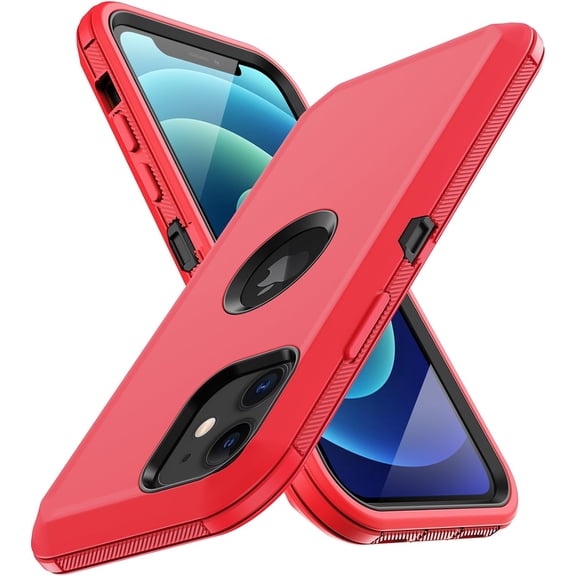 for iPhone 12 Case, iPhone 12 Pro Case, with Built in Screen Protector Heavy Duty Drop Protection Shockproof Dust Proof Protective Phone Cover for Apple iPhone 12/12 Pro Red