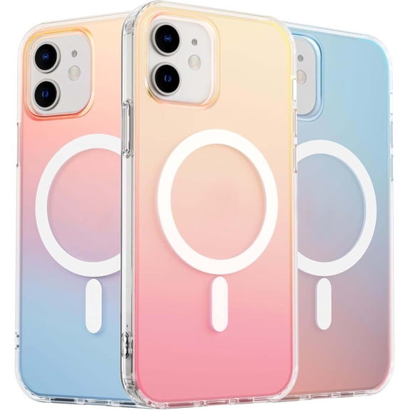 For iPhone 12 Case, for iPhone 12 Pro Case Compatible with MagSafe, Holographic Iridescent Cover, Magnetic Matte Shockproof Protective Rainbow Phone Case for iPhone 12, 12 Pro 6.1"-Sunset