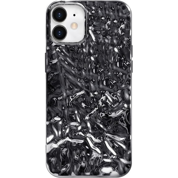 iPhone 12 Case, for iPhone 12 Pro Case, Cute Luxury Shiny Tin Foil Pleated Design for Women Girls Electroplated Phone Case Slim Fit Flexible Soft TPU Shockproof Protective Case Cover, Black