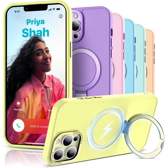 for iPhone 12 Case & iPhone 12 Pro Case with Invisible Ring Stand, Compatible with Magsafe, Frosted Back, Slim Fit iPhone 12 & 12 Pro Phone Case 6.1", Yellow