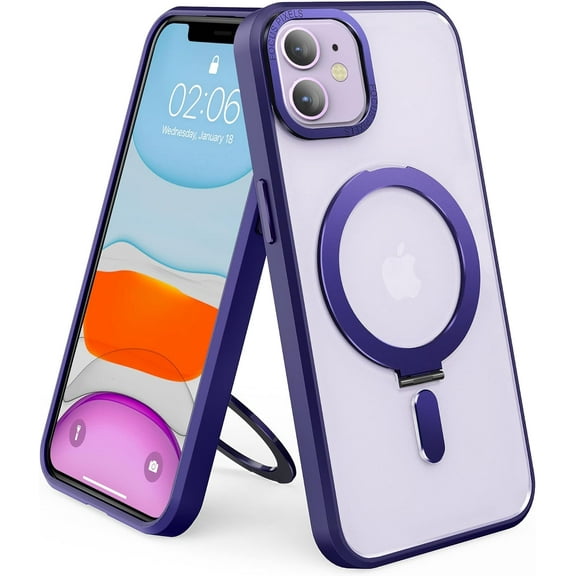 for iPhone 12 Case & iPhone 12 Pro Case with Magnetic Invisible Stand Compatible with MagSafe Translucent Matte iPhone 12 & 12 Pro Phone Case 6.1" with Ring Holder for Women Men, Purple