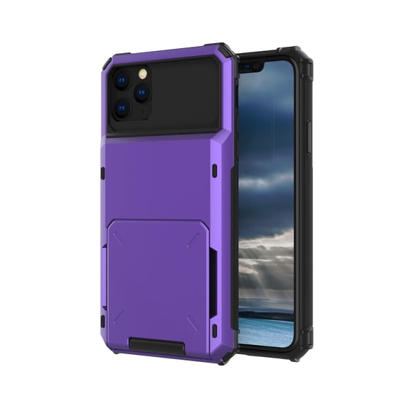 iPhone 12 Case, iPhone 12 Pro Case, Mantto Wallet Cover 5 Credit Card Slots Holder Flip Hidden Rugged Dual Layer PC & TPU 2 in 1 Protection Hybrid Tough Back Armor For Apple iPhone 12/12 Pro, Purple