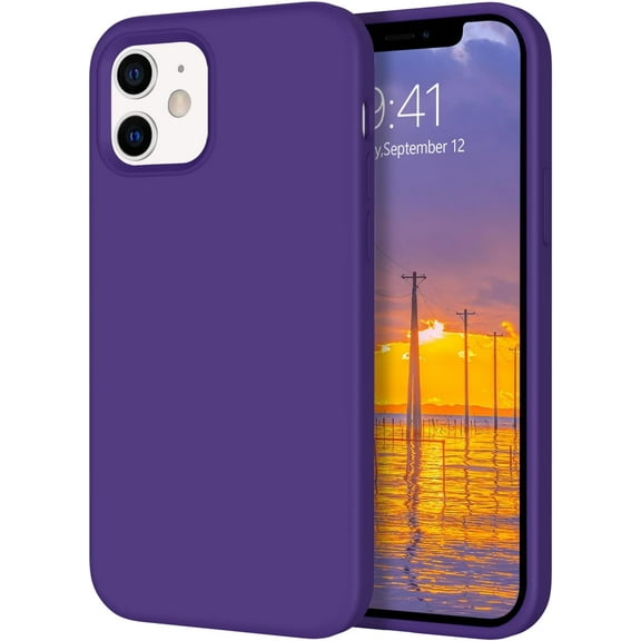 iPhone 12 Case, iPhone 12 Pro Case Smooth Liquid Silicone Soft Gel Rubber Microfiber Lining Cushion Protective Cover for iPhone 12/12 Pro- Dark Purple
