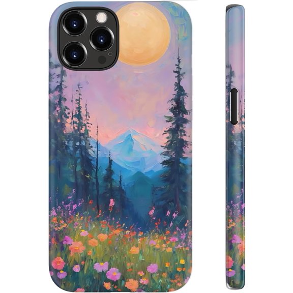 for iPhone 12 Case/iPhone 12 Pro Case, Wireless Charging, Dual-Layer Protection with Cute Chic Wildflower, Soft Silicone + Hard Shell Phone Cover for Women - Twilight Mountain Floral
