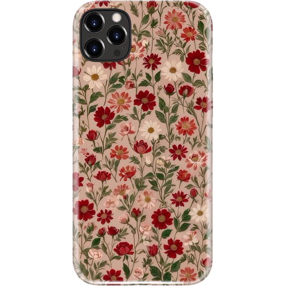 for iPhone 12 Case/iPhone 12 Pro Case, Wireless Charging, Dual-Layer Protection with Cute Wildflower, Soft Silicone + Hard Shell, Chic Phone Cover for Women - Dainty Floral Pattern