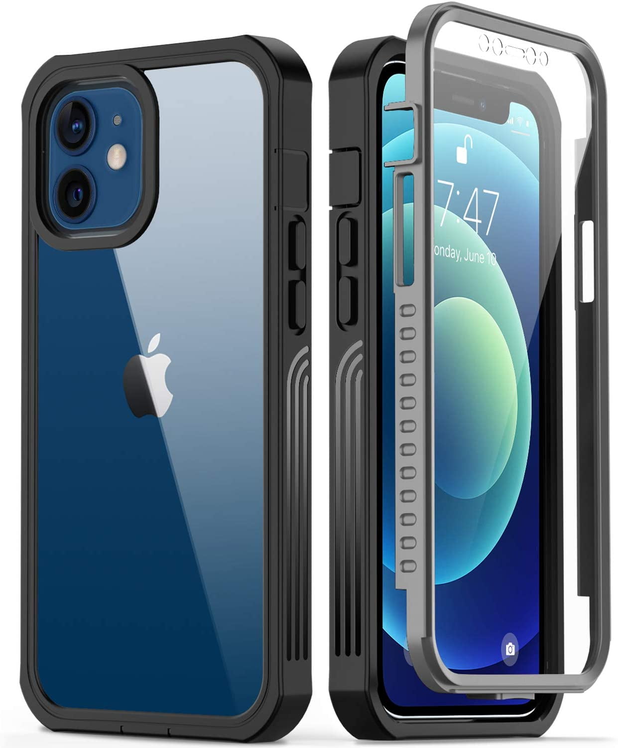 iPhone 12 Case,iPhone 12 Pro Case with Built-in Screen Protector,Pass 20  ft. Drop Test Military Grade Clear Cover Full Body Protective Phone Case  for