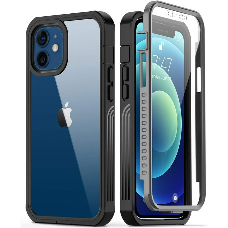 ImpactStrong Clear Case for iPhone 12/iPhone 12 Pro, Ultra  Protective Case with Built-in Clear Screen Protector Full Body Cover  (Black) : Cell Phones & Accessories