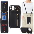 thumbnail image 1 of iPhone 12 Case with Card Holder for Women, iPhone 12 pro Phone Case Wallet with Strap Credit Card Slots Crossbody with Kickstand Zipper Case - Black, 1 of 14