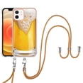 thumbnail image 1 of for iPhone 12 Crossbody Strap Phone Case, Anti-Fall Pattern Clear Design Transparent Soft & Flexible TPU Drop and Shockproof Protective Cover with Adjustable Nylon Neck Strap, Draft Beer, 1 of 7