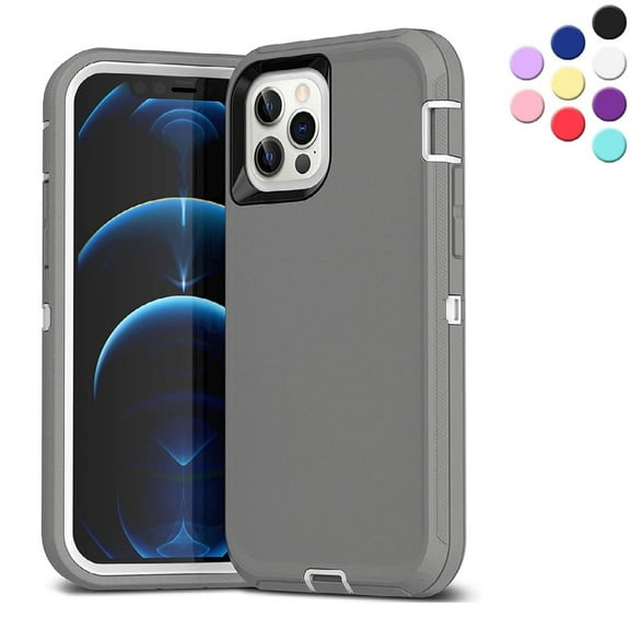 iPhone 12 Heavy Duty Case {Shock Proof Case with 3 Layer Rubber, Shatter Resistant, [Tough Armour] Rugged Case Compatible for iPhone 12} Gray