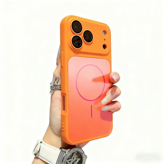 for iPhone 12 Luxury Magnetic Case, Change to iPhone 17 Pro Max Style, TPU+PC Material, Ultra Slim Lightweight Drop Protective Shockproof Anti-Slip Cover with Camera Lens Protector, Orange