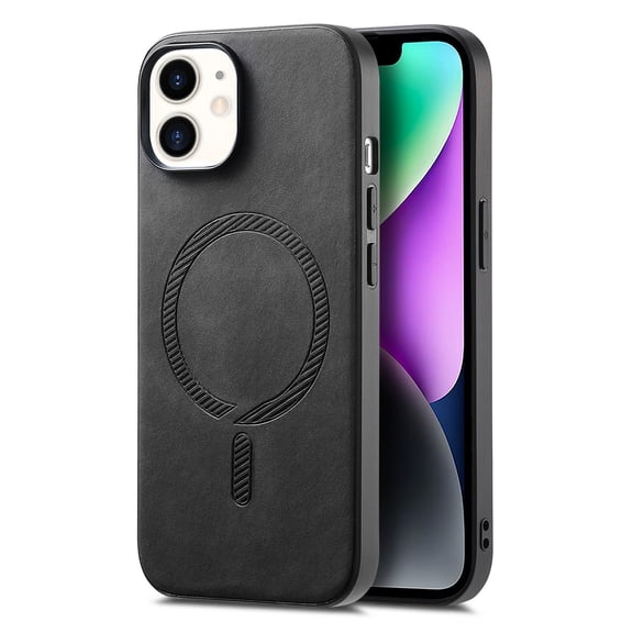 for iPhone 12 Magnetic Case, Luxury PU Leather Skin-Feel Back Protective Phone Cover Compatible with Mag-Safe Support Car Mount Holder for iPhone 12, Black