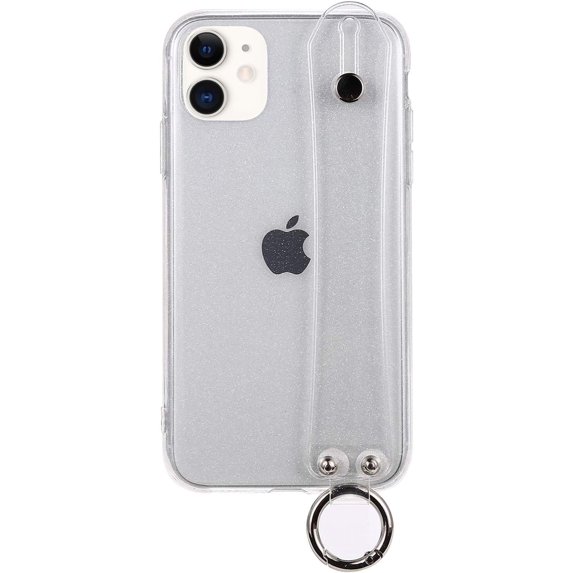 for iPhone 12 Mini Bling Girly Case, Glitter Candy Color Crystal Clear Cover with Adjustable Hand Finger Strap Kickstand Soft TPU Protective Translucent Phone Case for Women Girl Clear