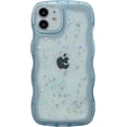 thumbnail image 1 of for iPhone 12 Mini Case 5.4" Curly Wave Edge Design Transparent Bling Glitter Star Shiny Case Cute Clear Transparent Full Protection Soft TPU Shockproof Phone Cover for Women Girls,Blue, 1 of 13