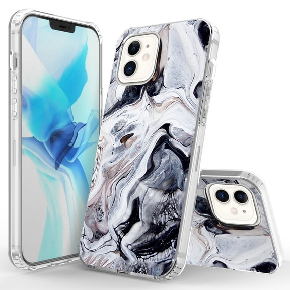 iPhone 12 Mini Case (5.4 Inch Display), Rosebono Bling Glitter Sparkle Black and White Marble Graphic Fashion Cute Colorful Skin Cover Shockproof Case for iPhone 12 Mini