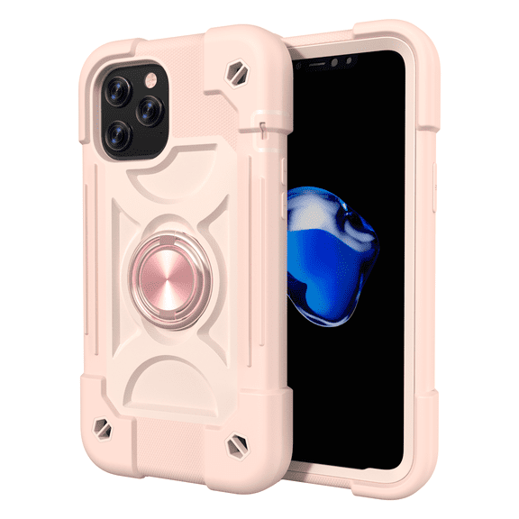 iPhone 12 Mini Case 5.4 Inch - TECH CIRCLE Heavy Duty Protective Shockproof Plastic/Silicone Case Drop Proof Rugged Colorful Cute Cover with Cell Phone Ring Holder Stand (M Rosegold)