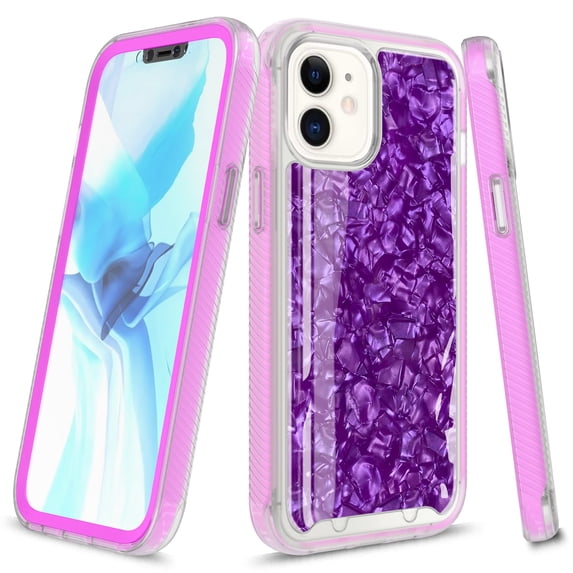 iPhone 12 Mini Case (5.4"), Rosebono Graphic Design Shockproof Impact Resistant Protective Full-Body Rugged Clear Hybrid Bumper Case for iPhone 12 Mini (Purple Shell)