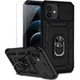 thumbnail image 1 of for iPhone 12 Mini Case with Camera Lens Cover HD Screen Protector, Dual Layer Military Grade Drop Protection Magnetic Ring Holder Kickstand Protective Phone Case for iPhone 12 Mini 5.4 inch (Black), 1 of 9