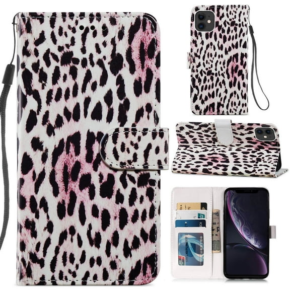 iPhone 12 Mini Case with Card Holder & Hand Strap, Allytech PU Leather Soft TPU Back Shockproof Magnetic Button Kickstand Wallet Case for iPhone 12 Mini 5.4 inch 2020, Leopard