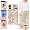 thumbnail image 1 of iPhone 12 Mini Case with Card Holder for Women, iPhone 12 Mini Phone Case Wallet with Strap Credit Card Slots Crossbody with Kickstand Zipper Case - Rice Leopard, 1 of 14