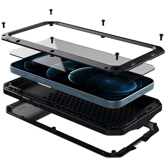 for iPhone 12 Mini Case,Full Body Protective Cover Heavy Duty Shockproof [Tough Armour] Aluminum Alloy Metal Case with Silicone Built-in Screen Protector for Apple iPhone 12 Mini 5.4" - Black