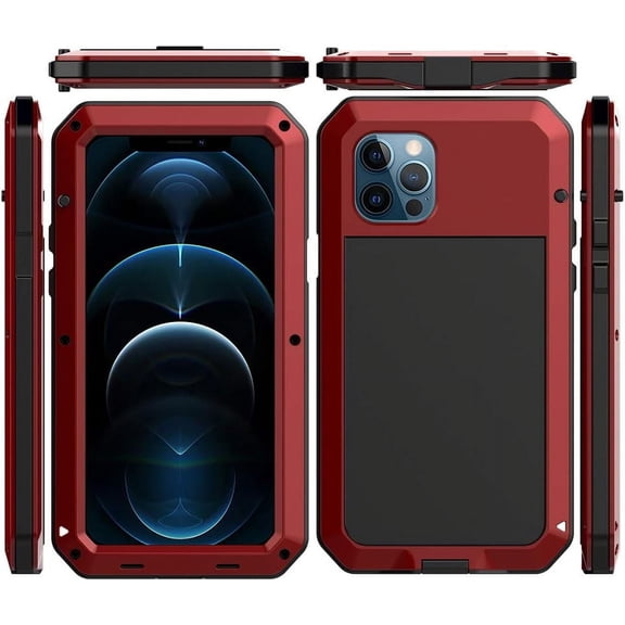 for iPhone 12 Mini Case,Full Body Protective Cover Heavy Duty Shockproof [Tough Armour] Aluminum Alloy Metal Case with Silicone Built-in Screen Protector for Apple iPhone 12 Mini 5.4" - Red